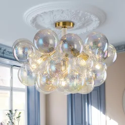 Glam Iridescent Glass Cluster Bubble Semi Flush Chandelier