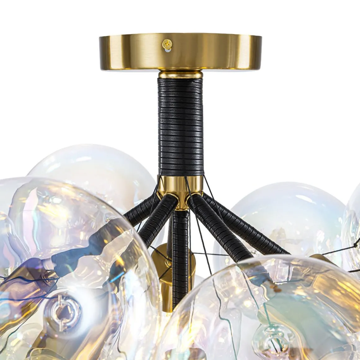 Glam Iridescent Glass Cluster Bubble Semi Flush Chandelier