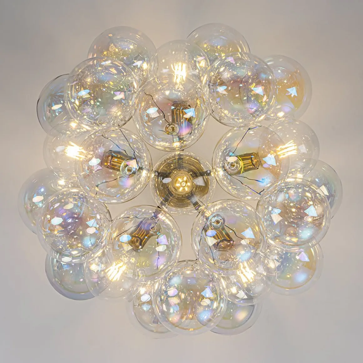 Glam Iridescent Glass Cluster Bubble Semi Flush Chandelier
