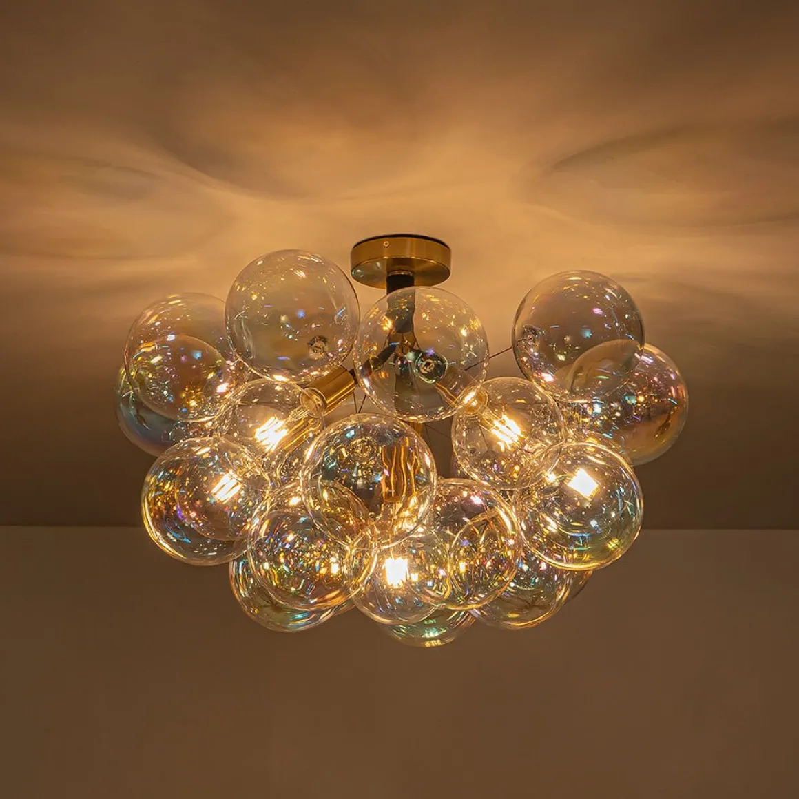 Glam Iridescent Glass Cluster Bubble Semi Flush Chandelier