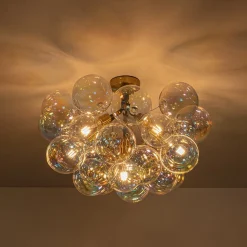 Glam Iridescent Glass Cluster Bubble Semi Flush Chandelier