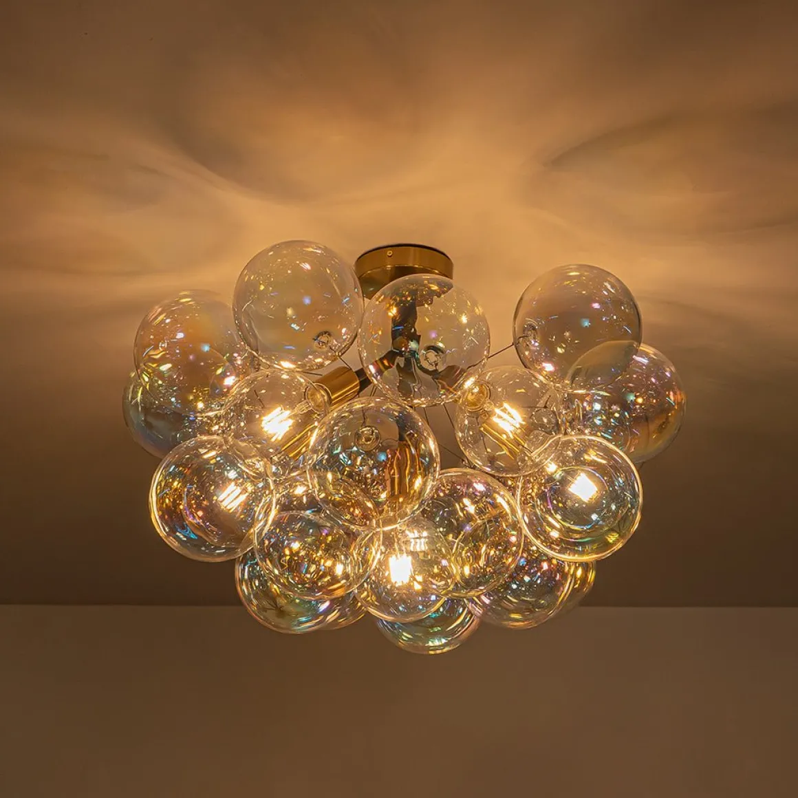 Glam Iridescent Glass Cluster Bubble Semi Flush Chandelier