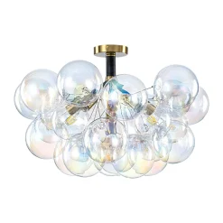 Glam Iridescent Glass Cluster Bubble Semi Flush Chandelier