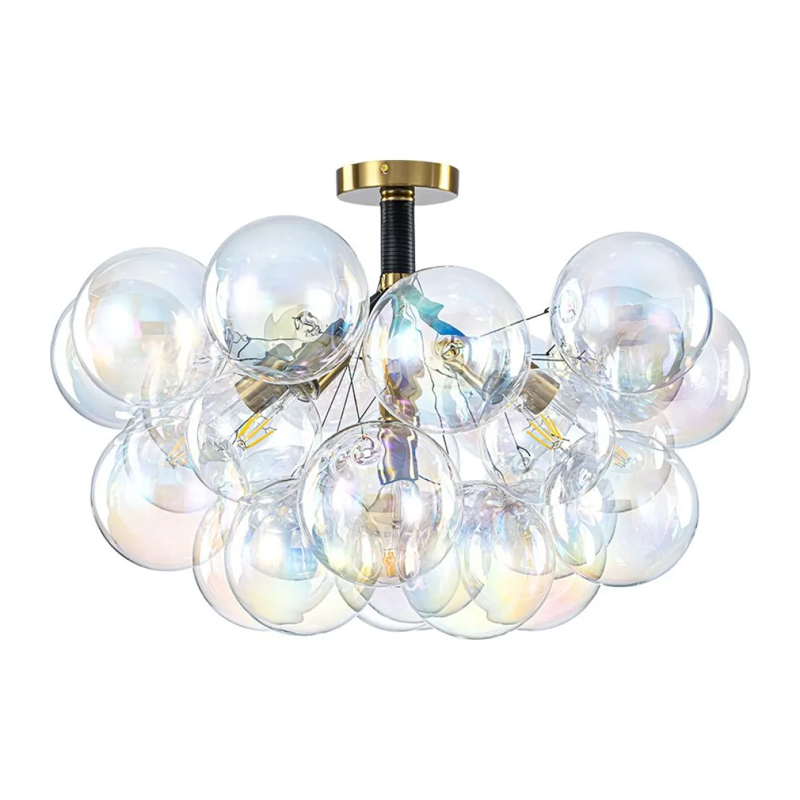 Glam Iridescent Glass Cluster Bubble Semi Flush Chandelier