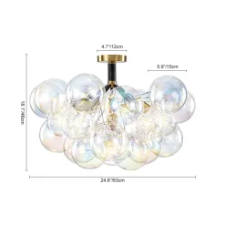 Glam Iridescent Glass Cluster Bubble Semi Flush Chandelier
