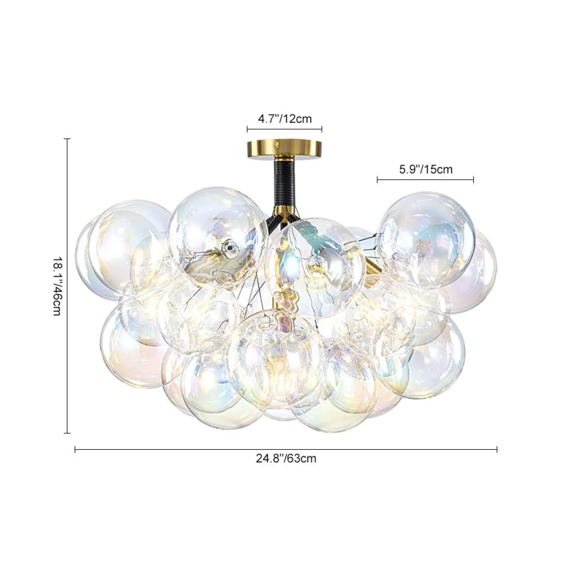 Glam Iridescent Glass Cluster Bubble Semi Flush Chandelier