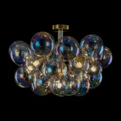 Glam Iridescent Glass Cluster Bubble Semi Flush Chandelier