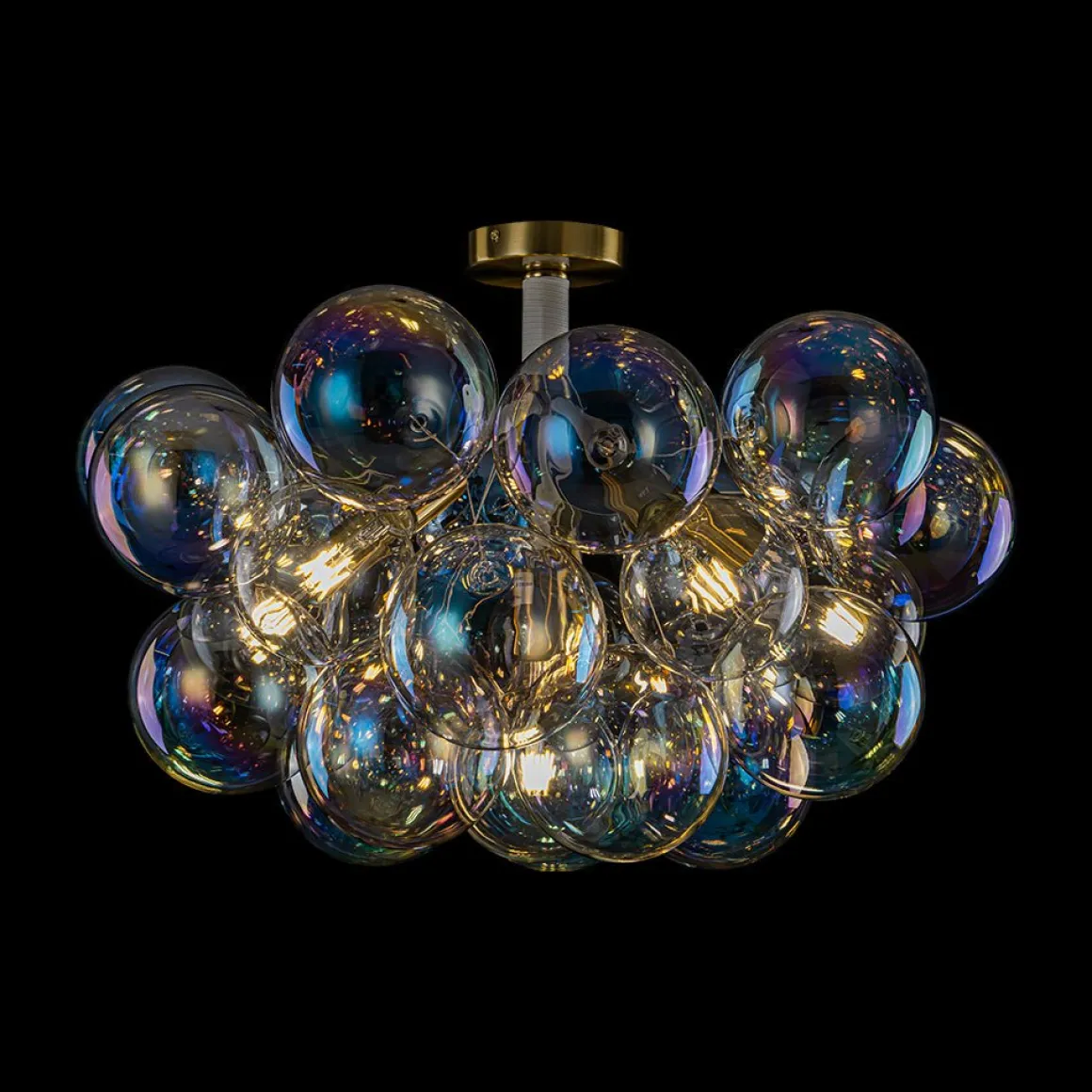 Glam Iridescent Glass Cluster Bubble Semi Flush Chandelier