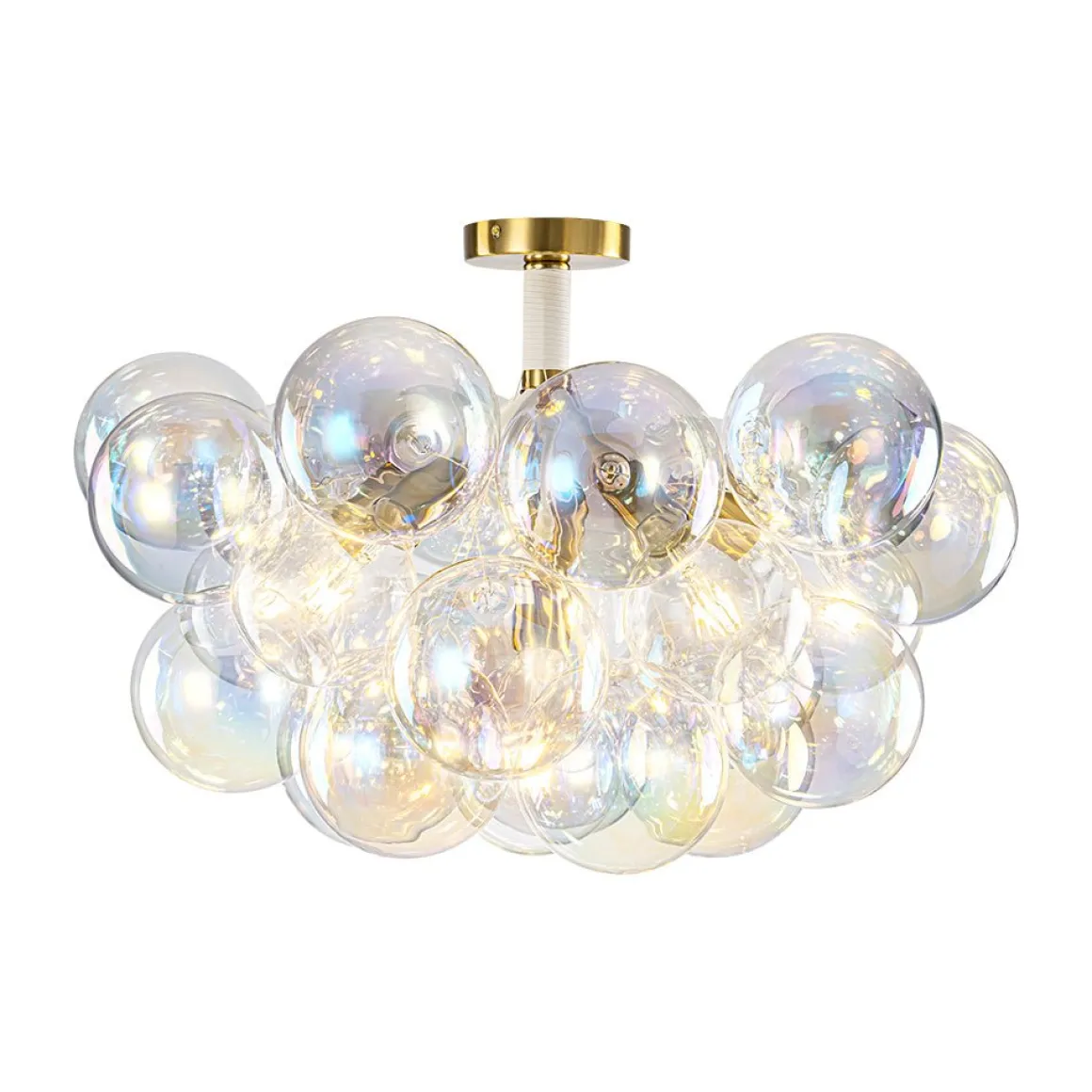 Glam Iridescent Glass Cluster Bubble Semi Flush Chandelier