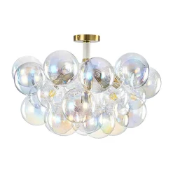 Glam Iridescent Glass Cluster Bubble Semi Flush Chandelier