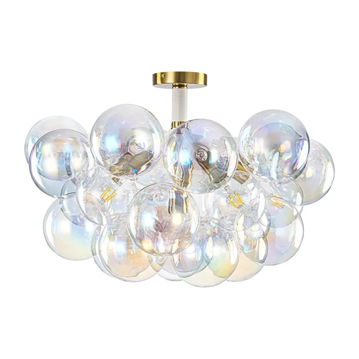 Glam Iridescent Glass Cluster Bubble Semi Flush Chandelier