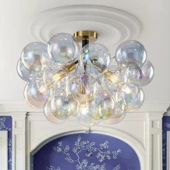 Glam Iridescent Glass Cluster Bubble Semi Flush Chandelier