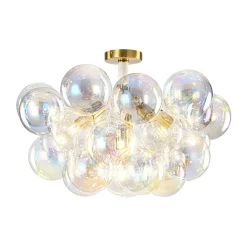 Glam Iridescent Glass Cluster Bubble Semi Flush Chandelier