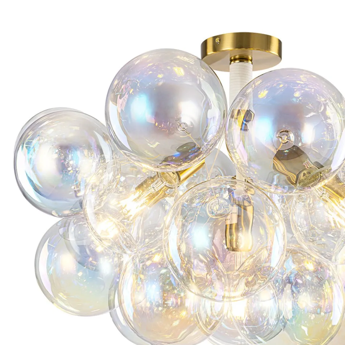 Glam Iridescent Glass Cluster Bubble Semi Flush Chandelier