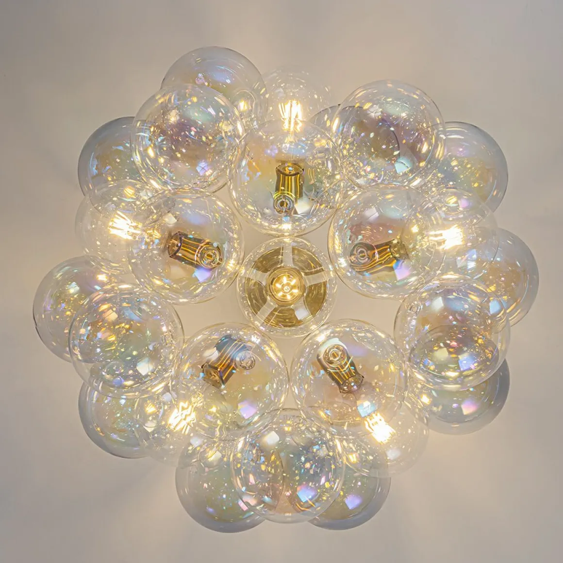 Glam Iridescent Glass Cluster Bubble Semi Flush Chandelier