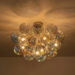 Glam Iridescent Glass Cluster Bubble Semi Flush Chandelier
