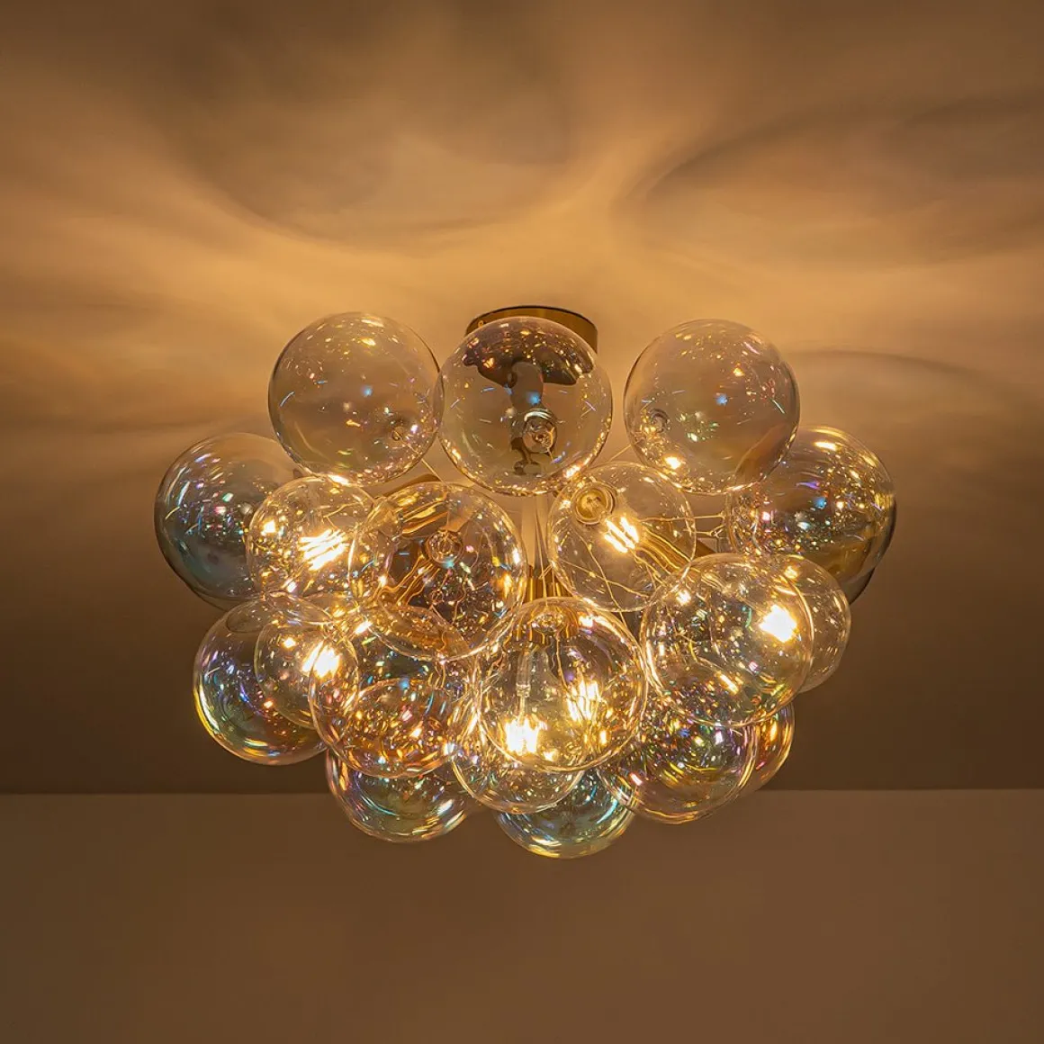 Glam Iridescent Glass Cluster Bubble Semi Flush Chandelier