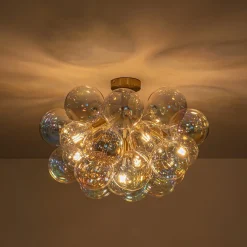 Glam Iridescent Glass Cluster Bubble Semi Flush Chandelier
