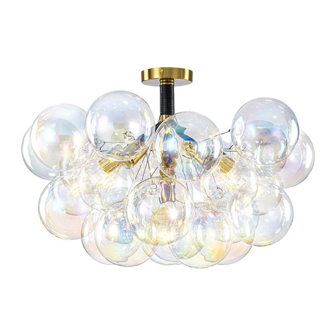 Glam Iridescent Glass Cluster Bubble Semi Flush Chandelier