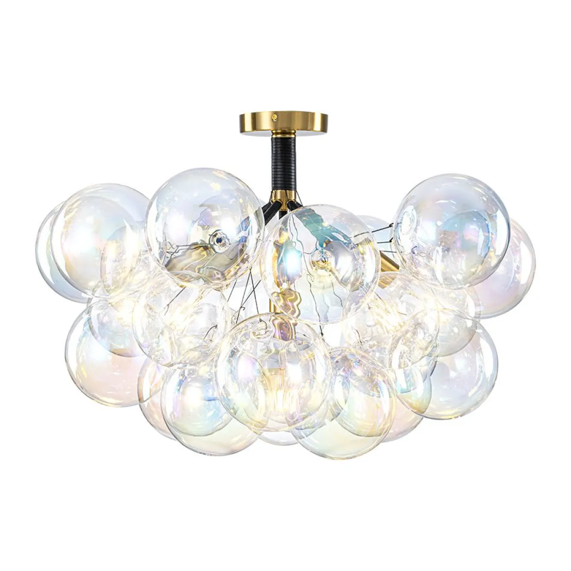 Glam Iridescent Glass Cluster Bubble Semi Flush Chandelier