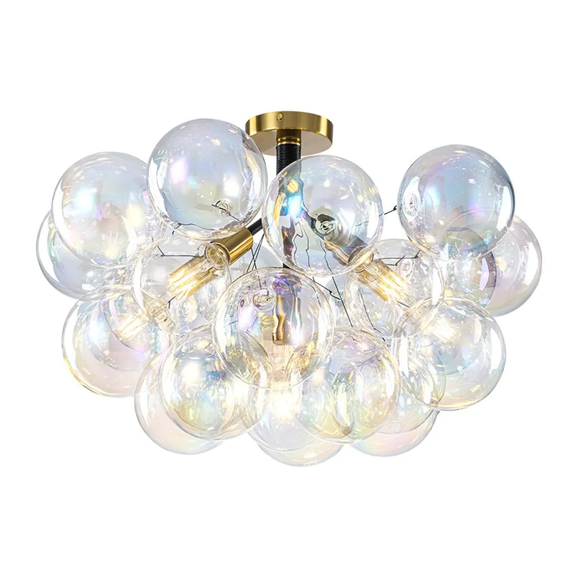 Glam Iridescent Glass Cluster Bubble Semi Flush Chandelier