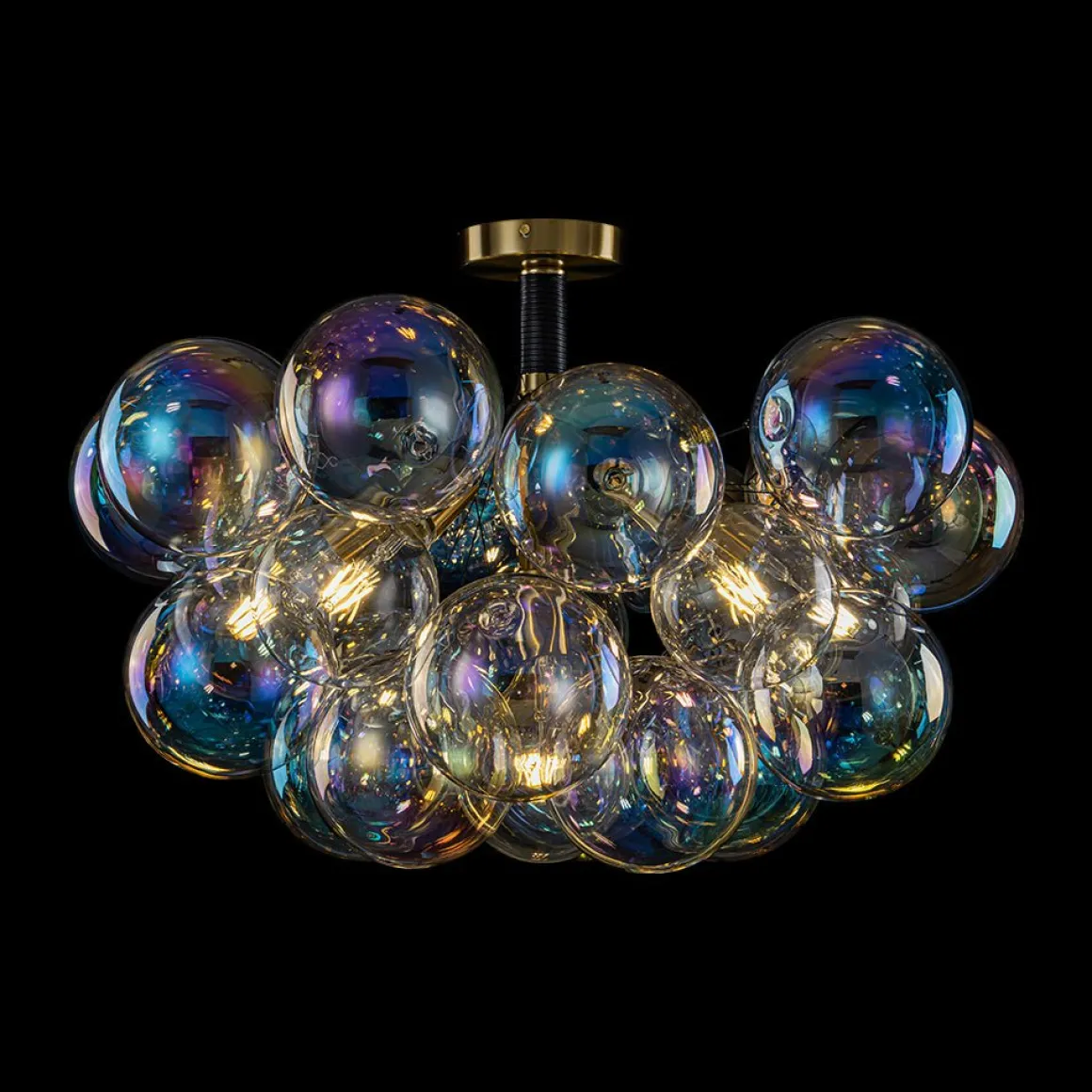 Glam Iridescent Glass Cluster Bubble Semi Flush Chandelier