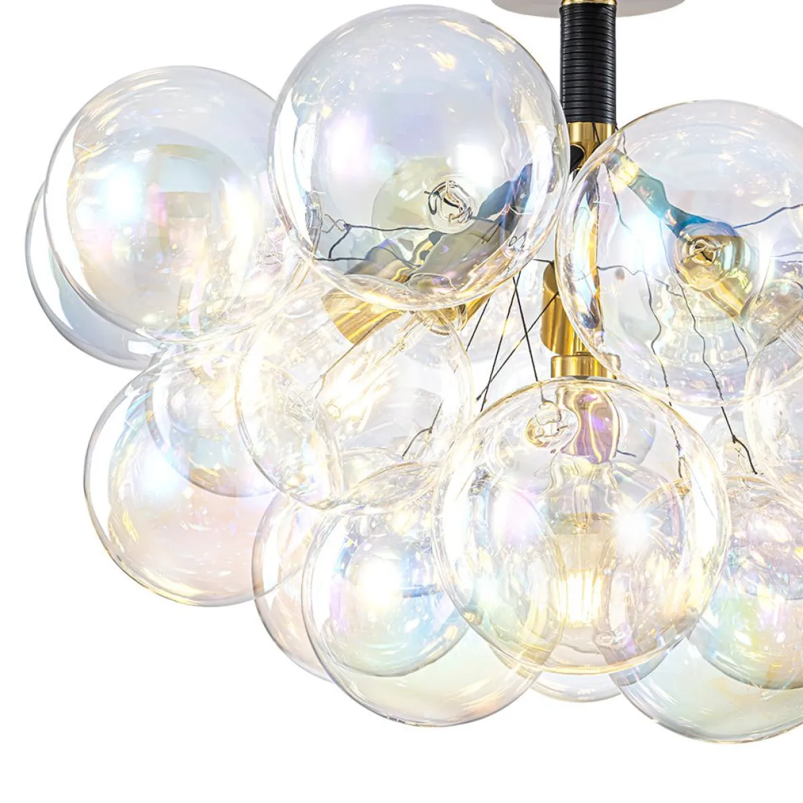 Glam Iridescent Glass Cluster Bubble Semi Flush Chandelier