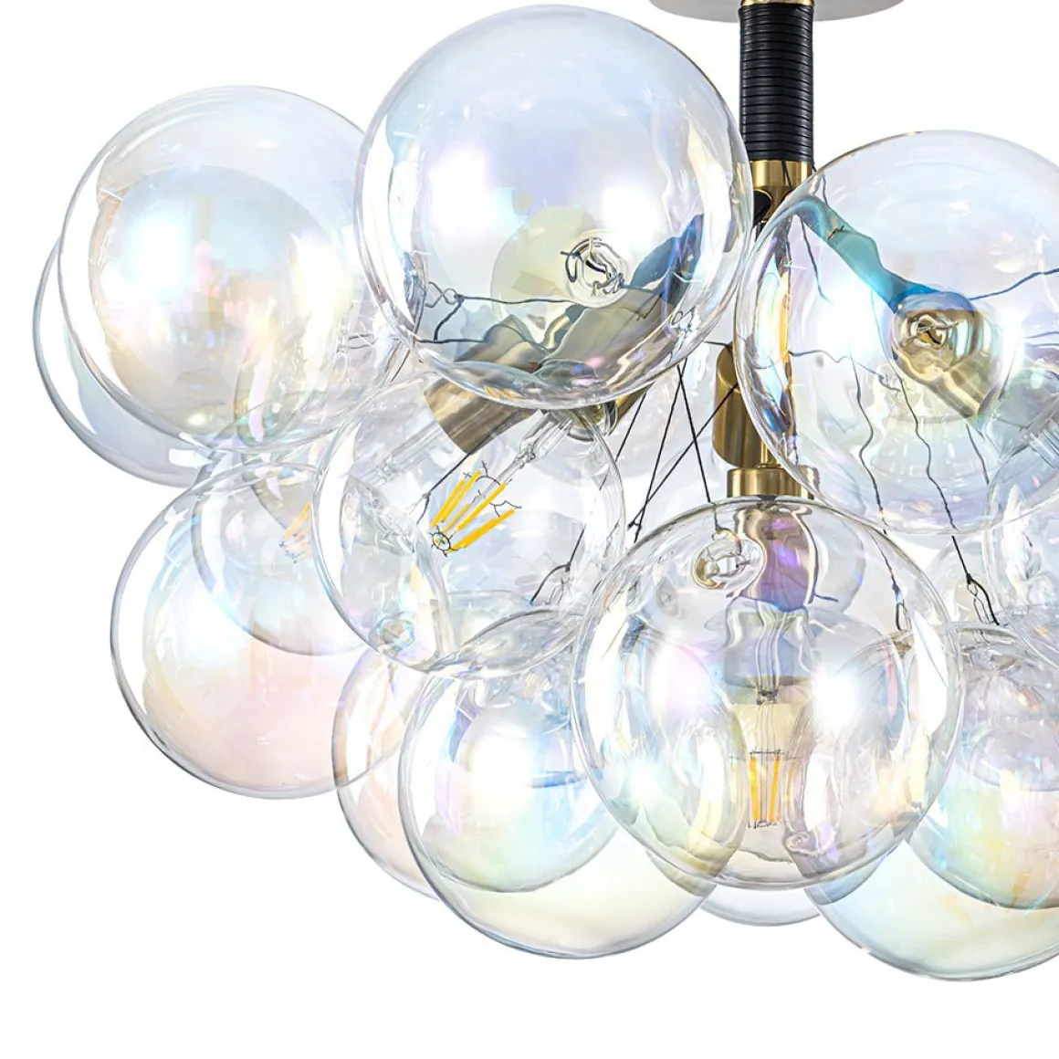Glam Iridescent Glass Cluster Bubble Semi Flush Chandelier