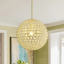 Glam Jewel Polished Gold Crystal Globe Chandelier