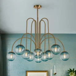 Glam 10-Light Blue Glass Globe Bubble Chandelier