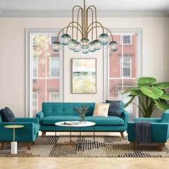 Glam 10-Light Blue Glass Globe Bubble Chandelier