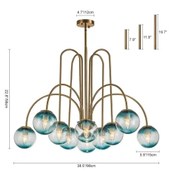 Glam 10-Light Blue Glass Globe Bubble Chandelier
