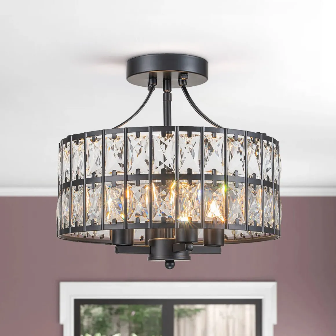 Glam 4-Light Drum Crystal Ceiling Light