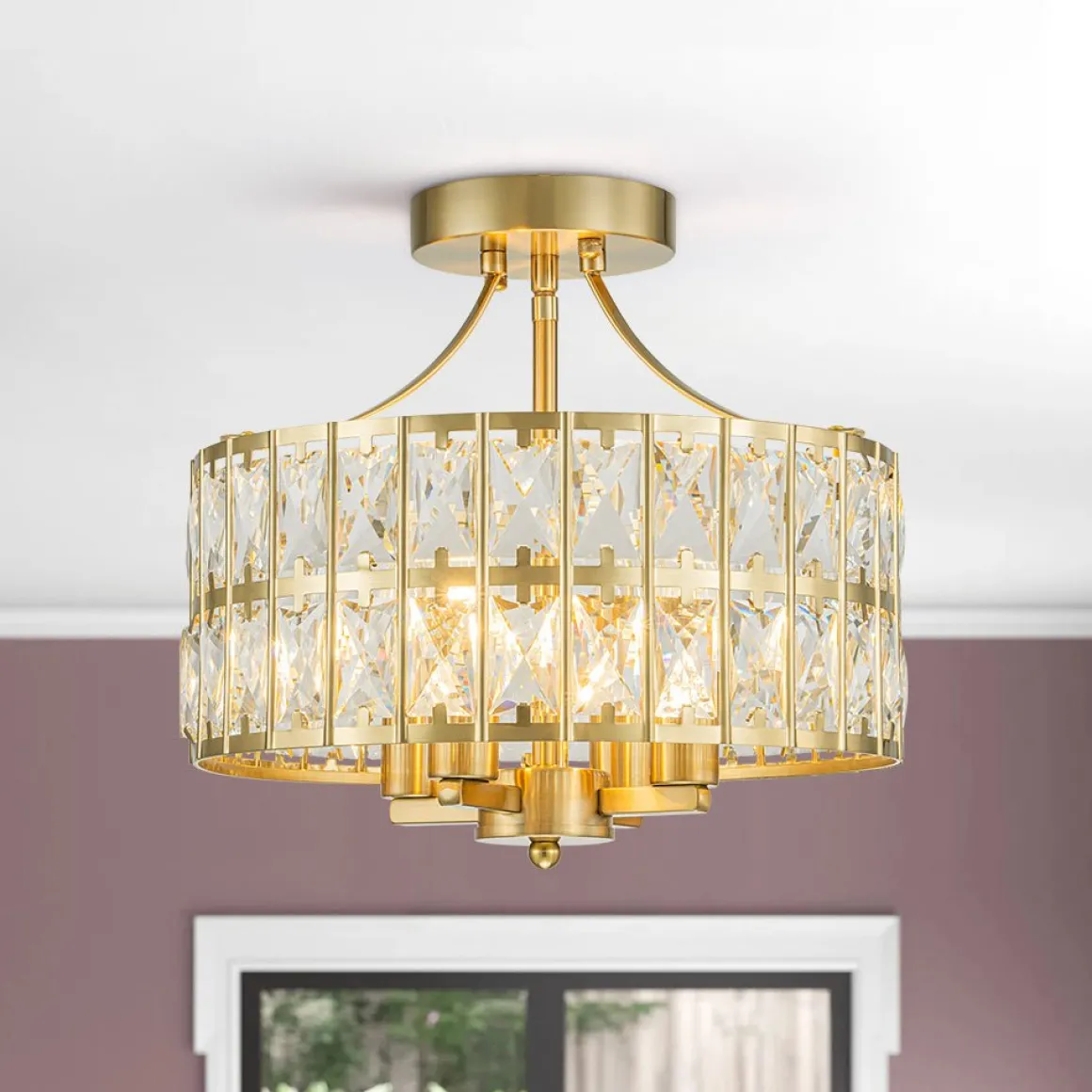 Glam 4-Light Drum Crystal Ceiling Light