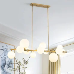 Glam 12-Light Shine Opal Glass Globe Linear Island Chandelier