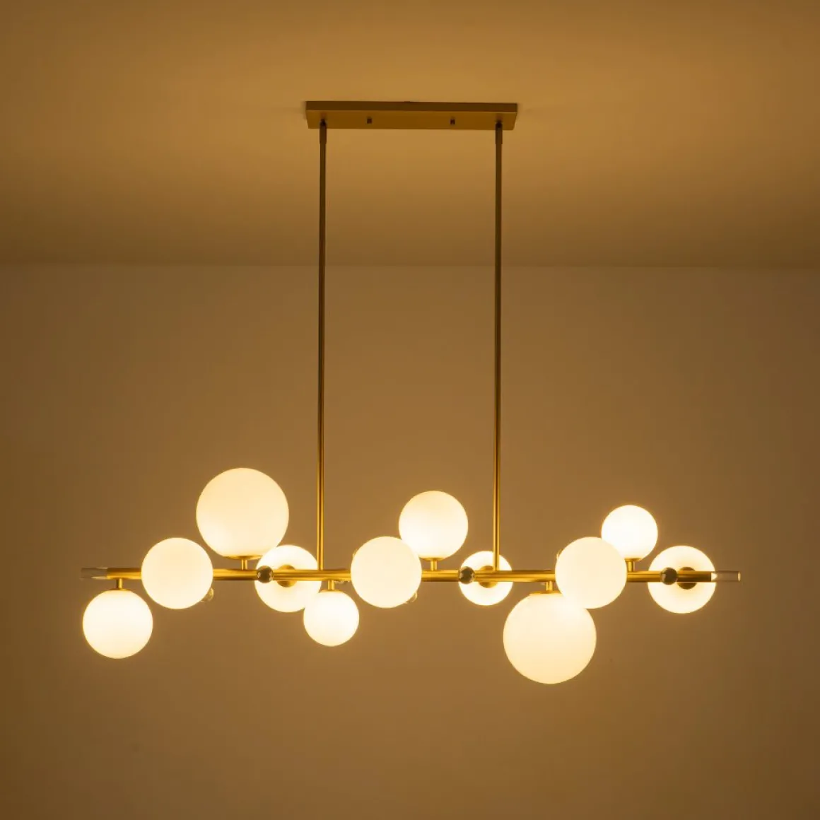 Glam 12-Light Shine Opal Glass Globe Linear Island Chandelier