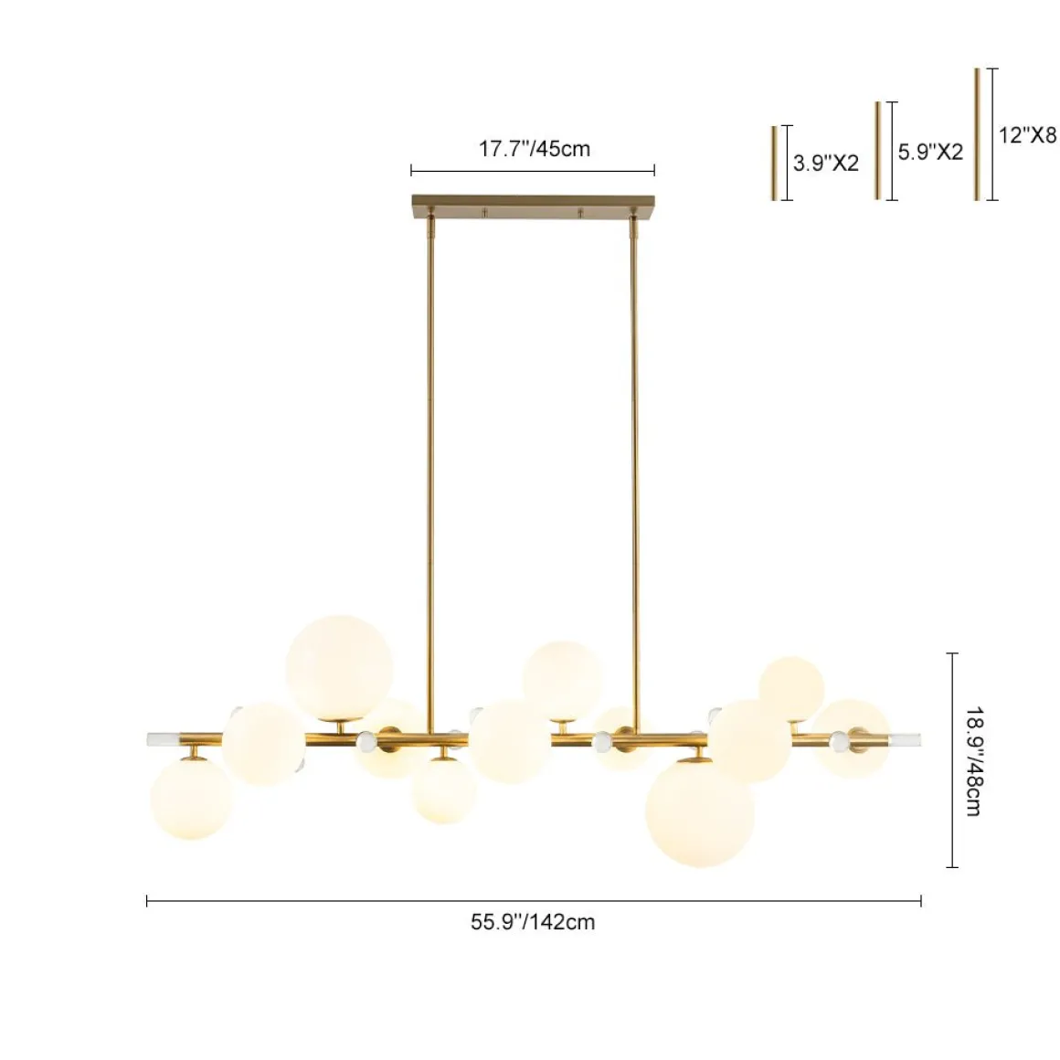 Glam 12-Light Shine Opal Glass Globe Linear Island Chandelier