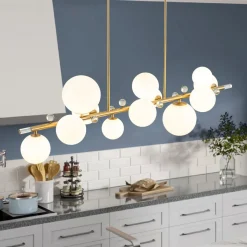 Glam 12-Light Shine Opal Glass Globe Linear Island Chandelier
