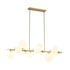 Glam 12-Light Shine Opal Glass Globe Linear Island Chandelier