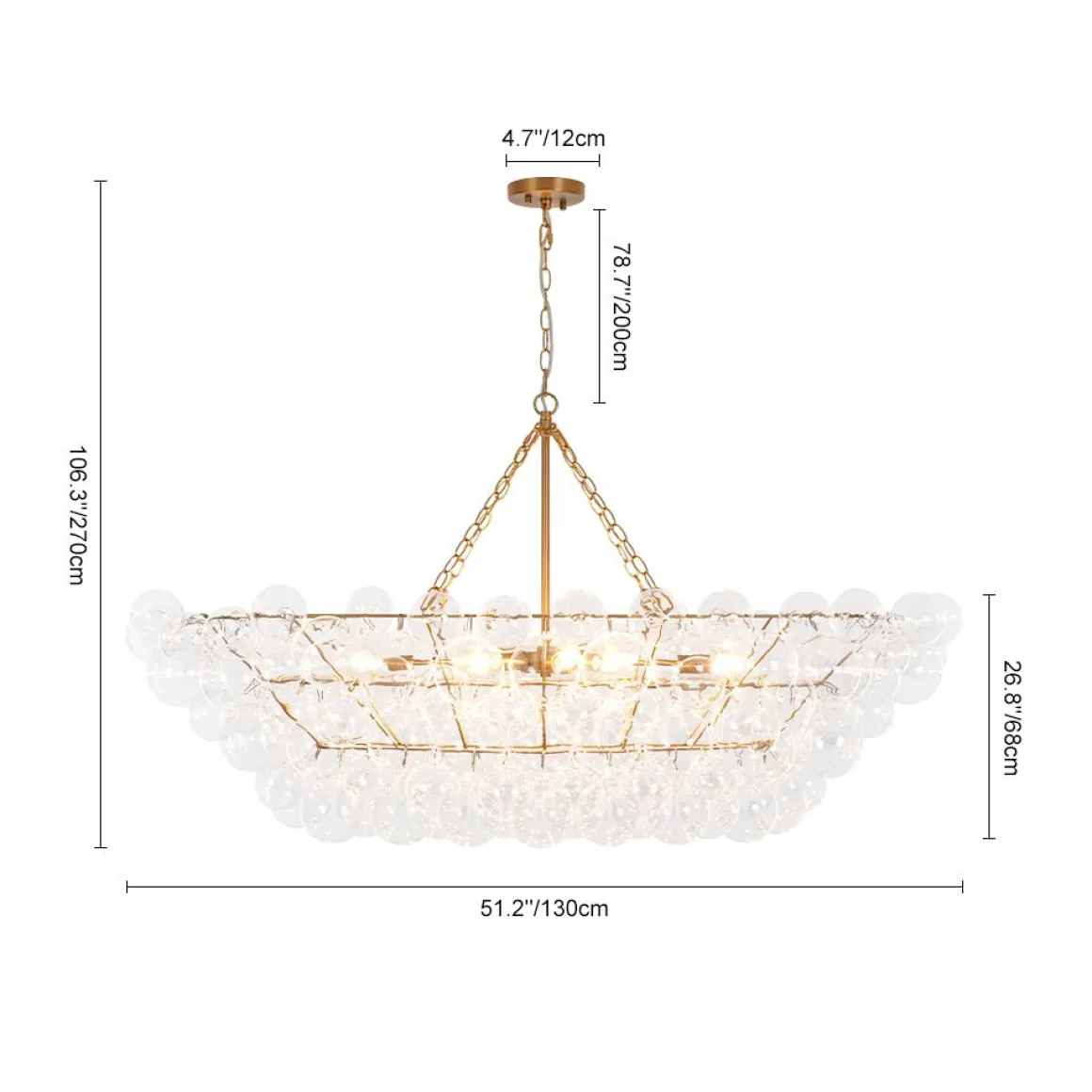Glam 8-Light Tiered Clear Glass Bubble Island Chandelier