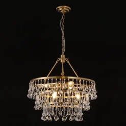Glam Luxe Brass Tiered Crystal Raindrop Round Chandelier