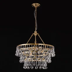 Glam Luxe Brass Tiered Crystal Raindrop Round Chandelier