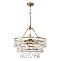 Glam Luxe Brass Tiered Crystal Raindrop Round Chandelier