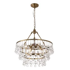 Glam Luxe Brass Tiered Crystal Raindrop Round Chandelier