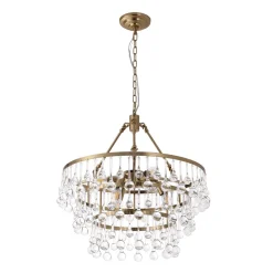 Glam Luxe Brass Tiered Crystal Raindrop Round Chandelier
