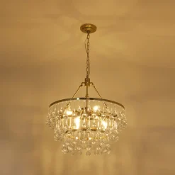 Glam Luxe Brass Tiered Crystal Raindrop Round Chandelier