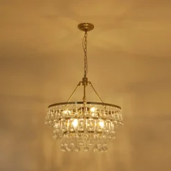 Glam Luxe Brass Tiered Crystal Raindrop Round Chandelier