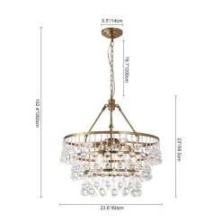Glam Luxe Brass Tiered Crystal Raindrop Round Chandelier