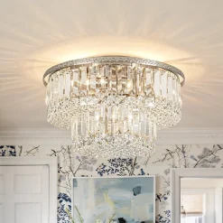 Glam Luxe 2-Tier Crystal Round Semi Flush Mount Light