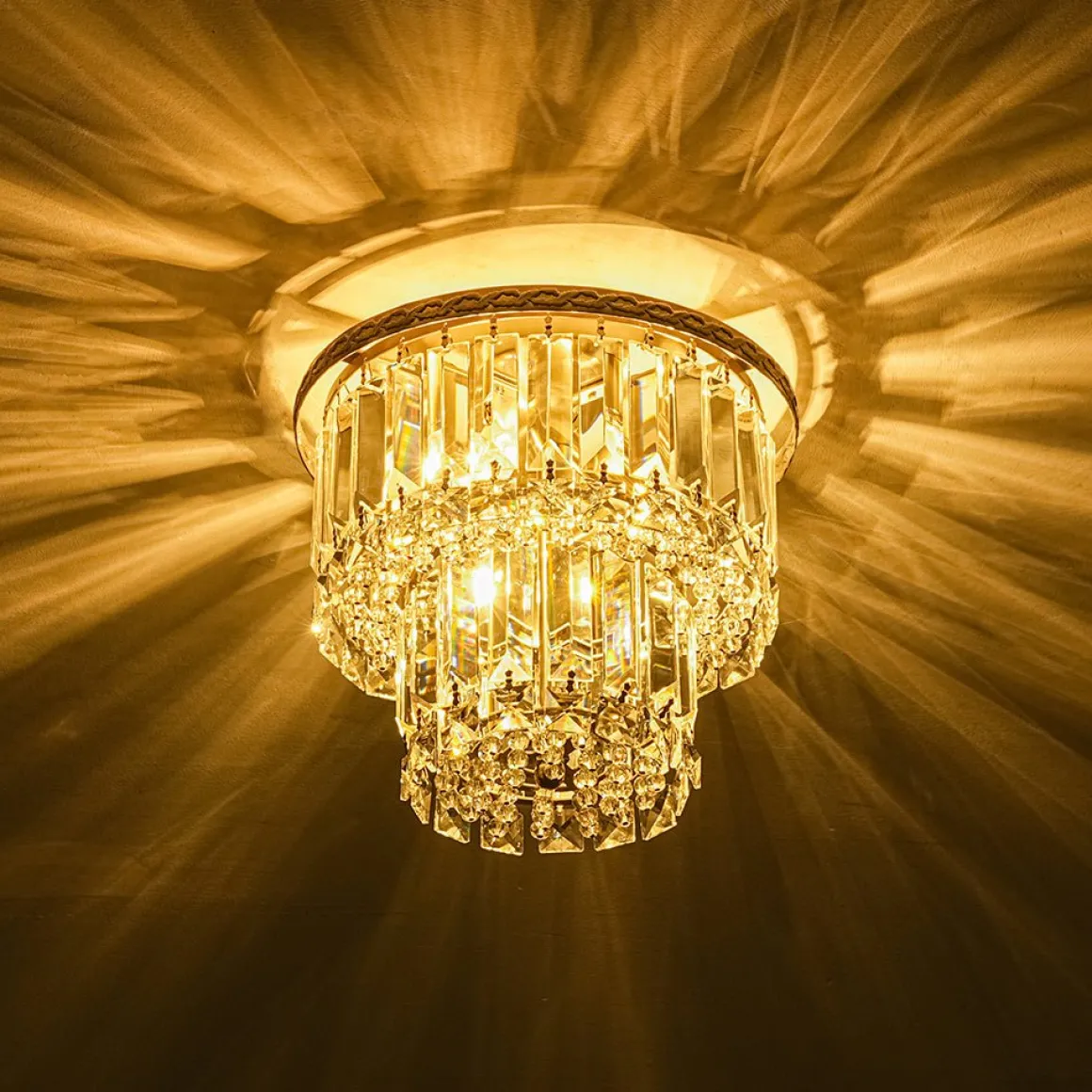 Glam Luxe 2-Tier Crystal Round Semi Flush Mount Light